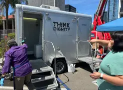Happiness in a two-stall trailer – how a San Diego charity helps homeless people get showers